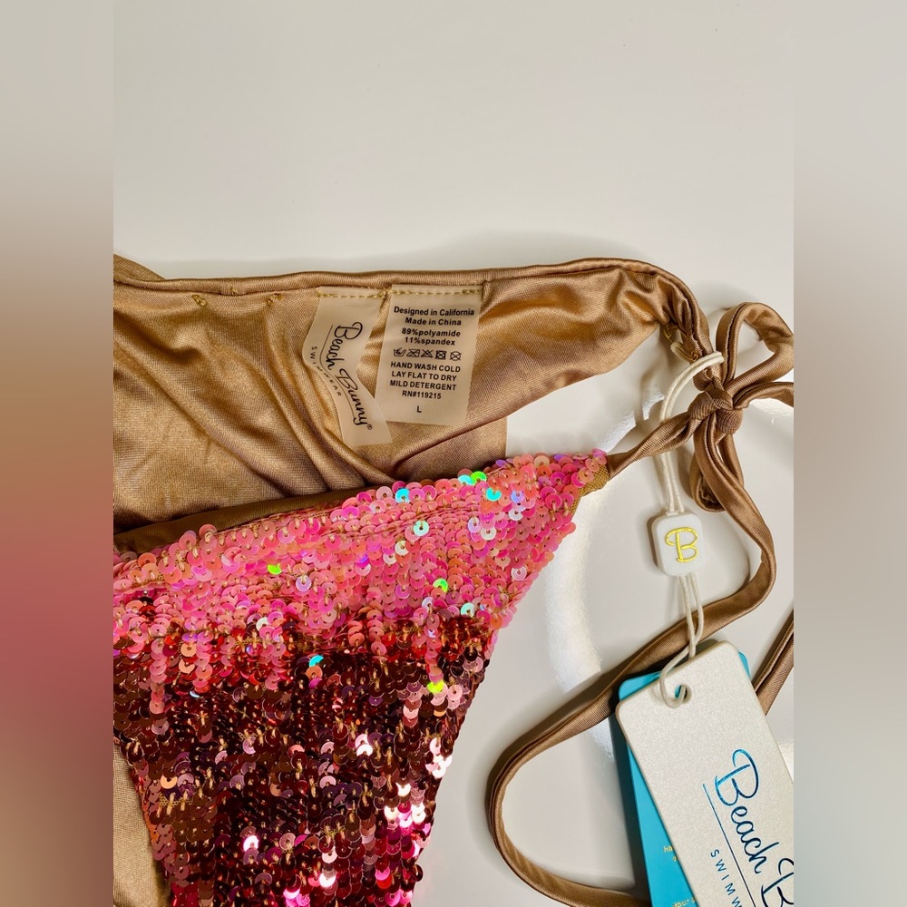 Beach Bunny Swimwear- Ariel Tie Side Bottom - L & M / NEW WITH TAG🏷️ /Shiny Pink - Picture 6 of 11